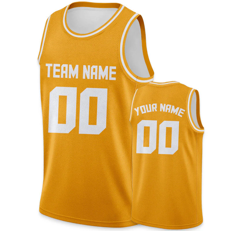 Custom Gold White Round Neck Rib-Knit Basketball Jersey