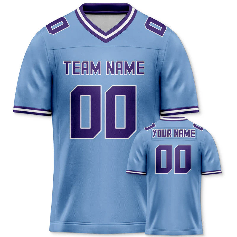 Custom Light Blue Purple Mesh Authentic Football Jersey