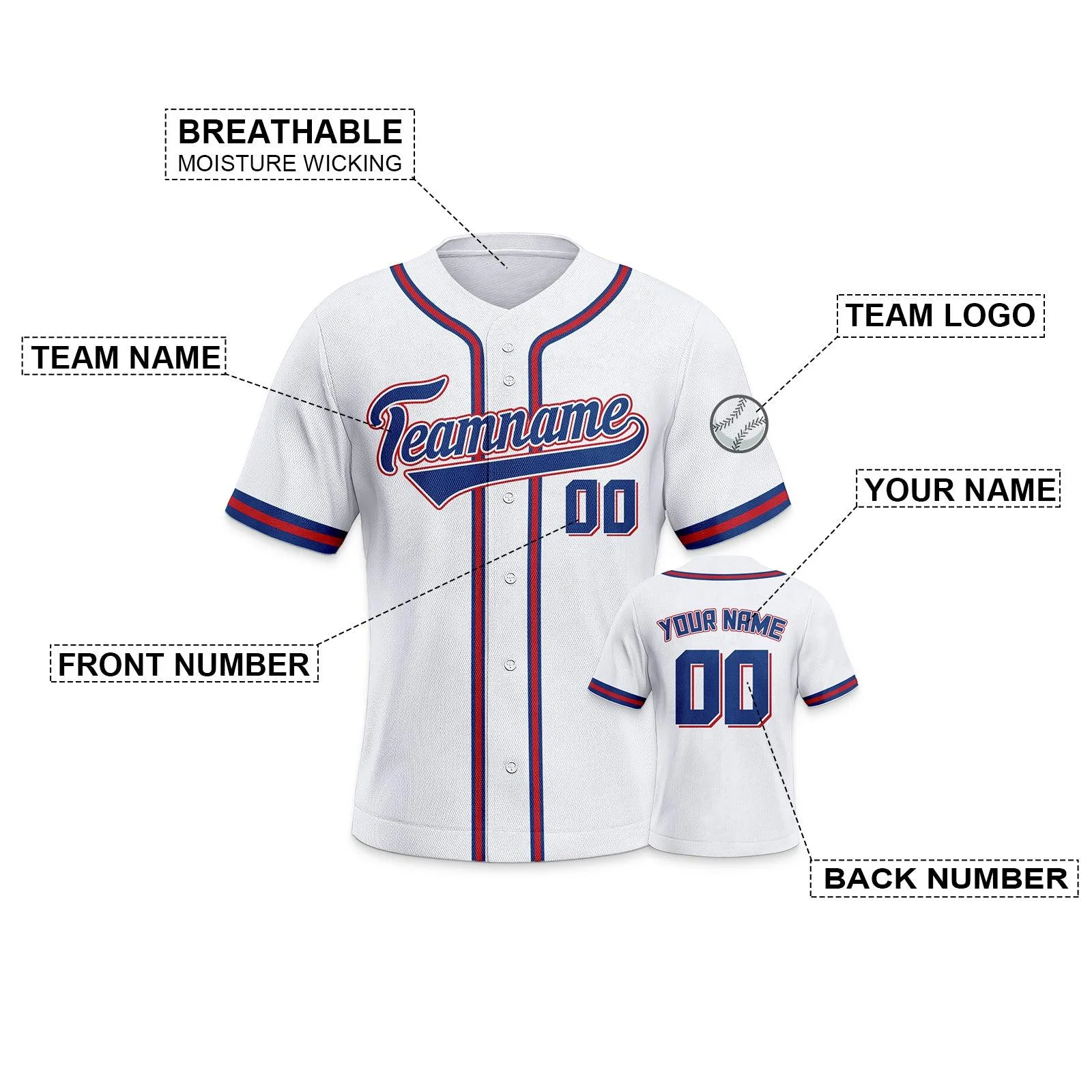 Custom White Royal-Red Authentic Classic Baseball Jersey