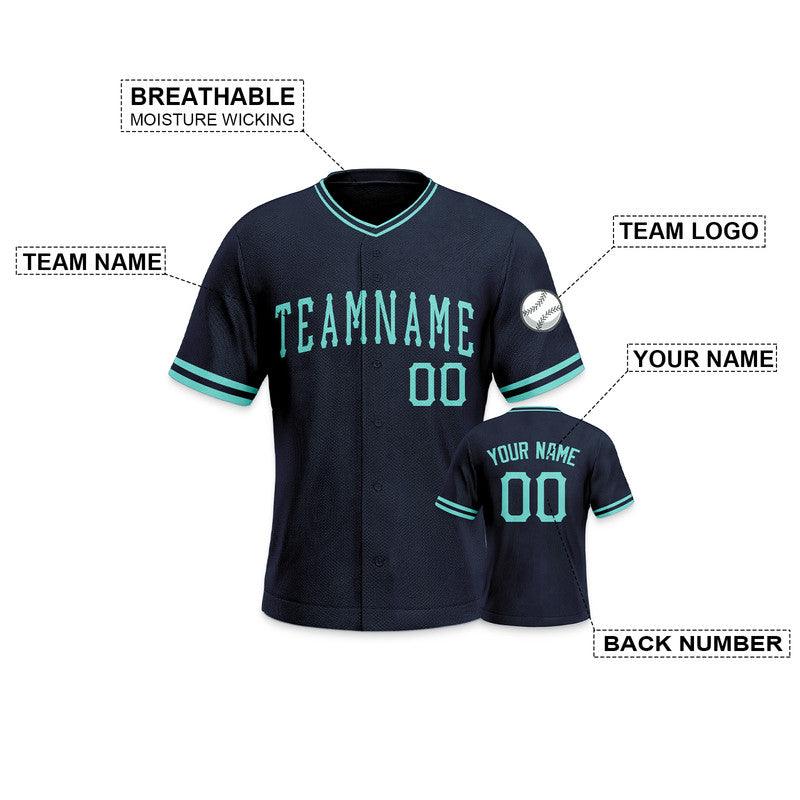 Custom Navy Aqua Authentic Baseball Jersey-1