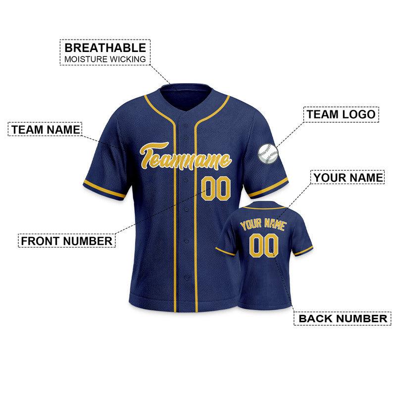 Custom Navy Gold-White Authentic Baseball Jersey-3