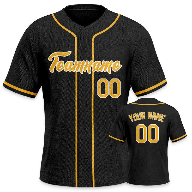 Custom Black Gold-White Authentic Baseball Jersey-3