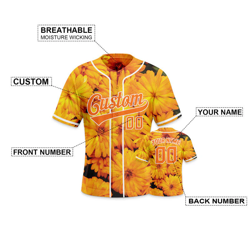 Custom Gold-White 3D Pattern Design Marigold Authentic Baseball Jersey