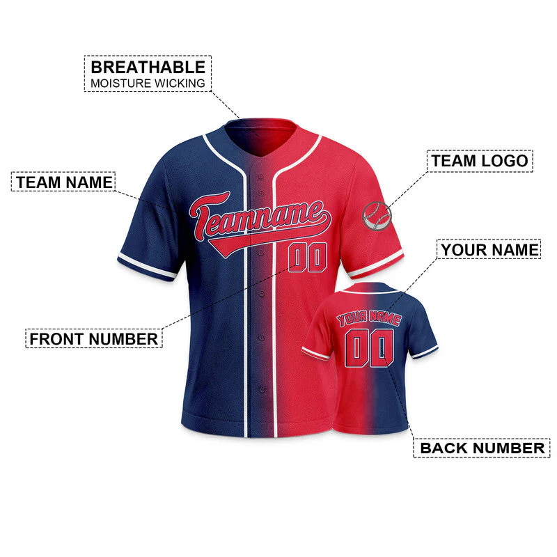 Custom Navy Red-White Authentic Split Fashion Baseball Jersey