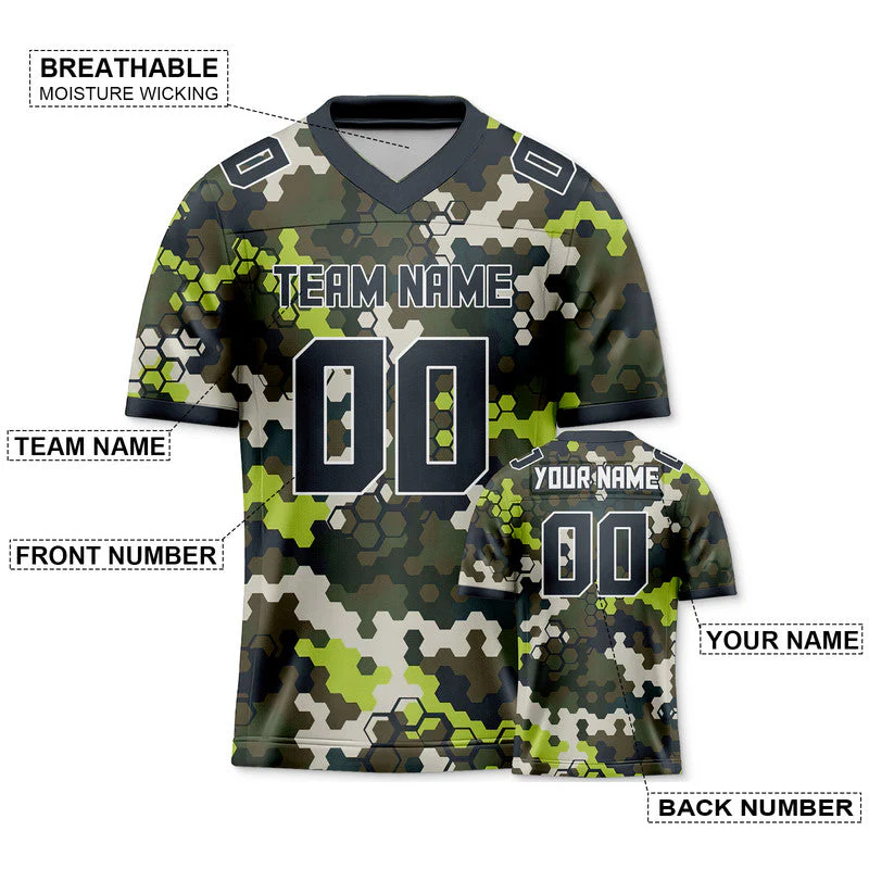 Custom Camo Balck-Neon Green Polygon Authentic Salute To Service Football Jersey