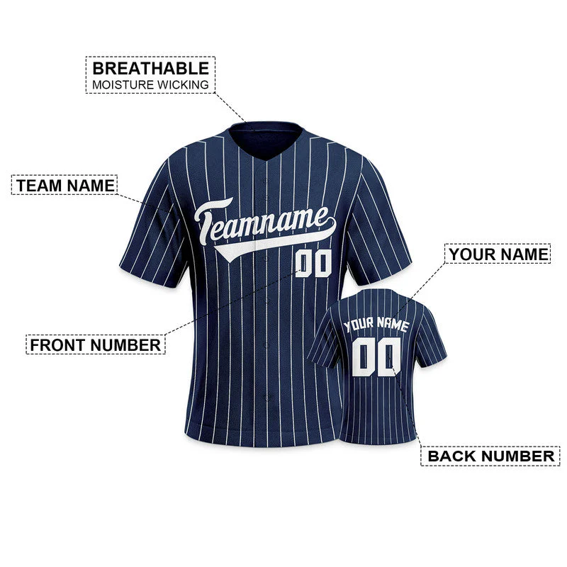 Custom Navy Gray Pinstripe White Gray Authentic Baseball Jersey