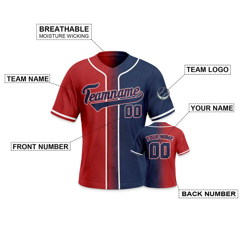 Custom Red Navy-White Authentic Split Fashion Baseball Jersey-3