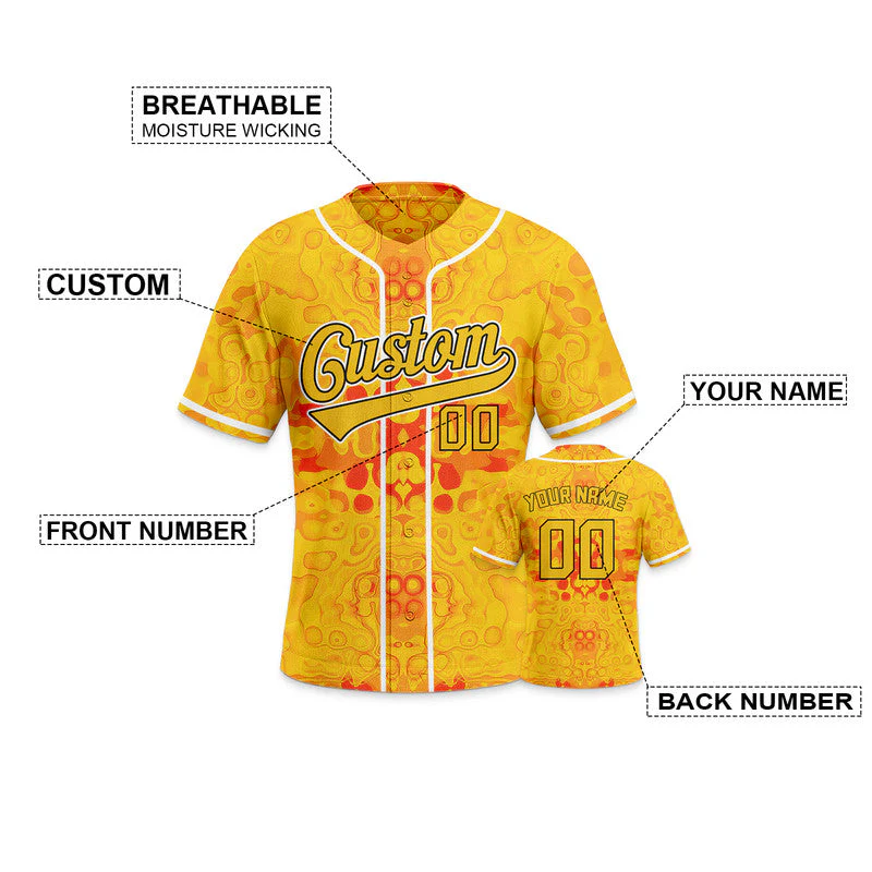 Custom Graffiti Pattern Gold-Black 3D Pattern Design Authentic Baseball Jersey