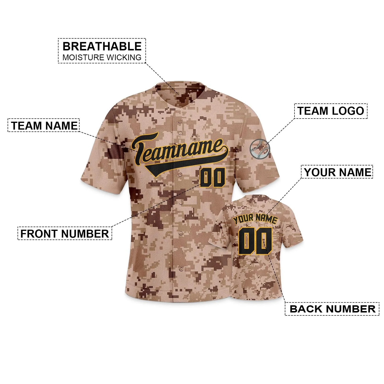 Custom Camo Black-Gold Authentic Salute To Service Baseball Jersey