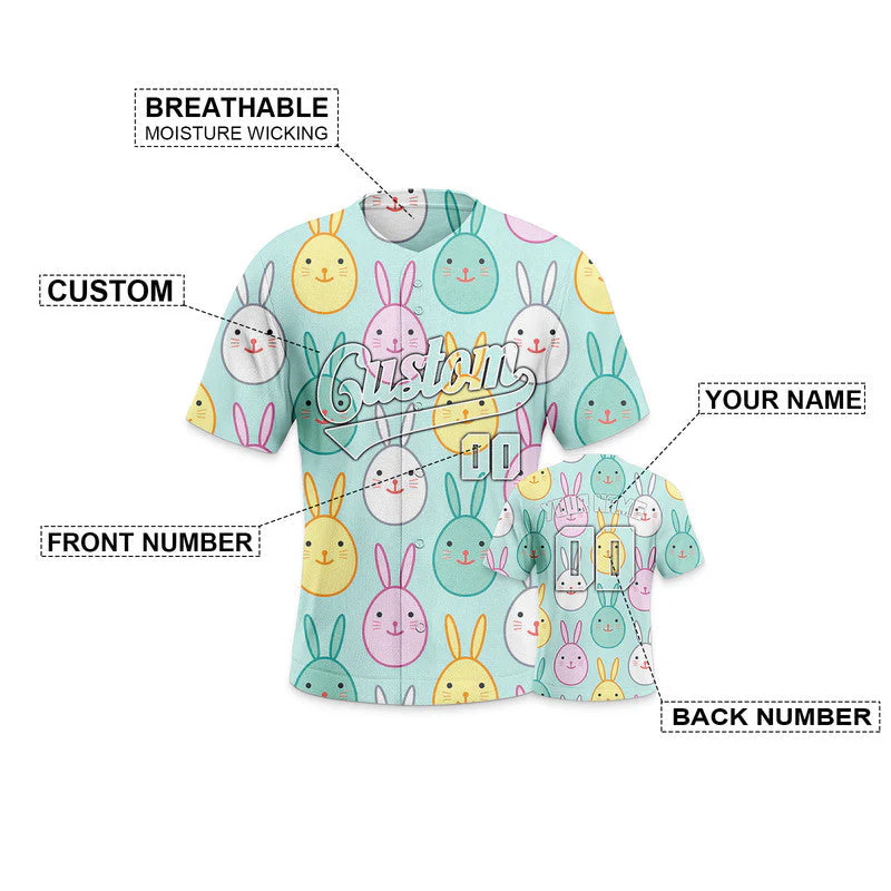 Custom Aqua Pink-White 3D Pattern Design Rabbit And Peacock Authentic Baseball Jersey