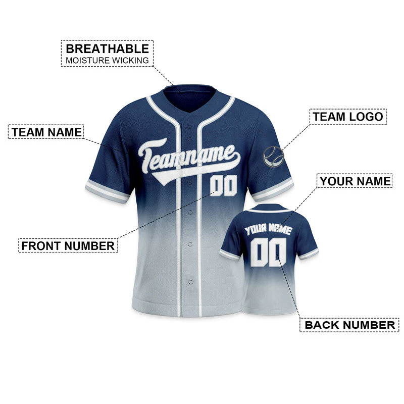 Custom Navy Gray-White Authentic Fade Fashion Baseball Jersey2