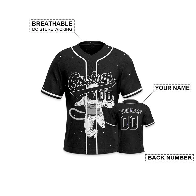Custom Black Black-White 3D Pattern Design Space Authentic Baseball Jersey