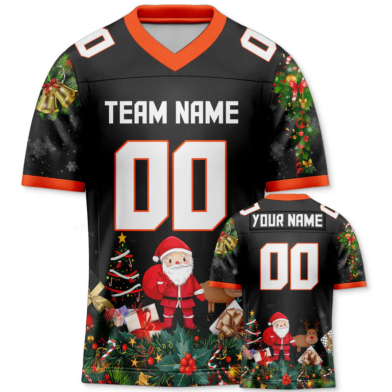 CHRISTMAS DAY CUSTOM BLACK WHITE-ORANGE SANTA CLAUS AUTHENTIC FOOTBALL JERSEY1