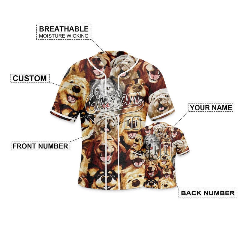 Custom Brown White-Gray 3D Pattern Design Dog And Peacock Authentic Baseball Jersey