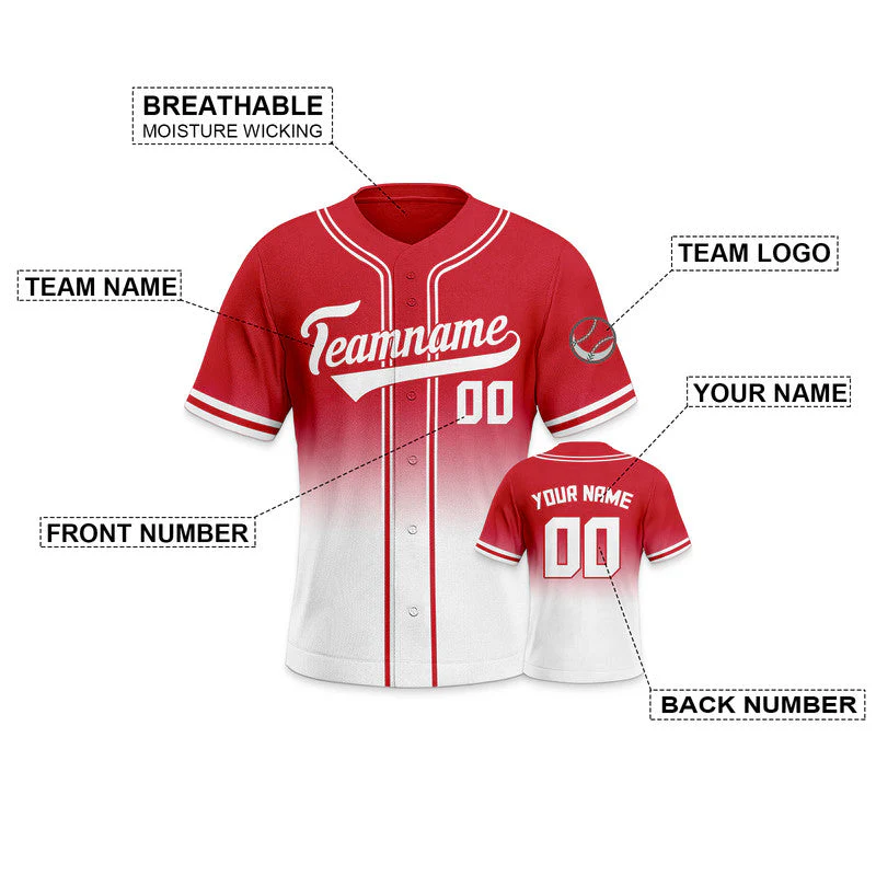 Custom Red White Authentic Fade Fashion Baseball Jersey